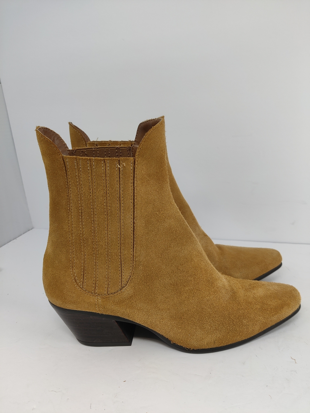 Zara Suede Cowboy Ankle Boots Camel Western Chelsea Cuban Heel Women’s 8 - Picture 15 of 16